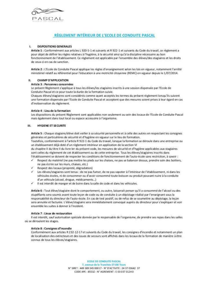 Règlement intérieur Tours