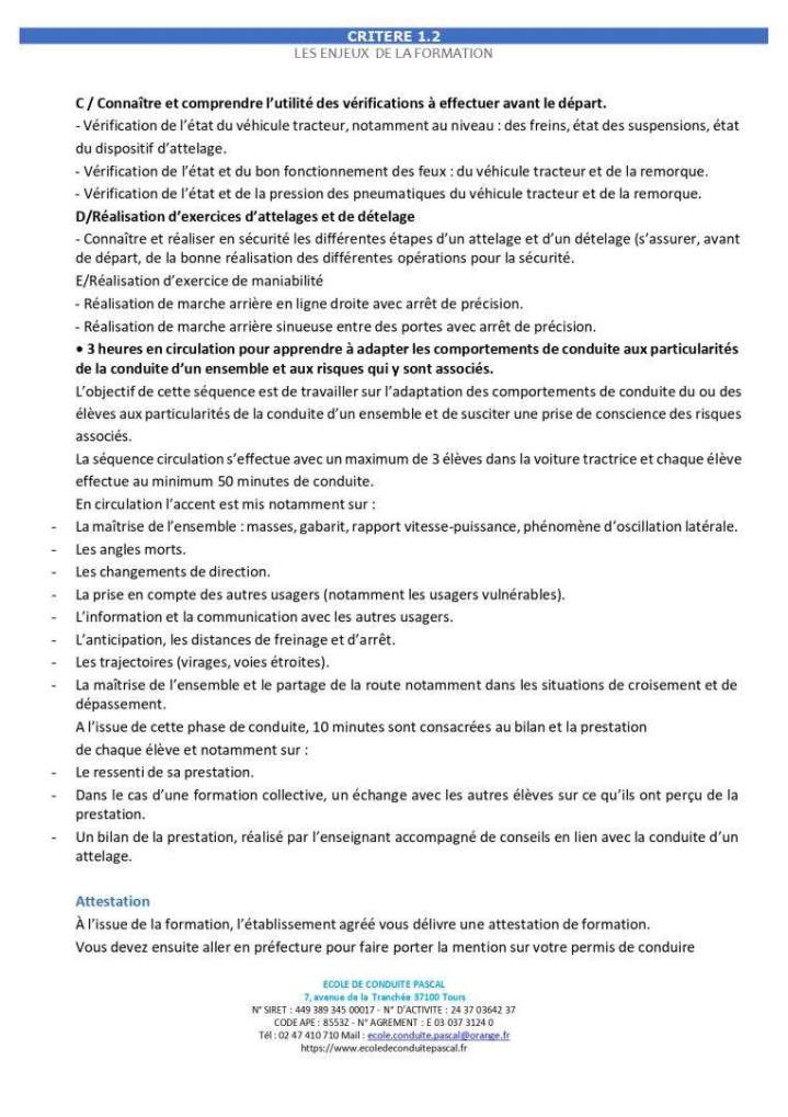 Déroulement de la formation B96 Tours