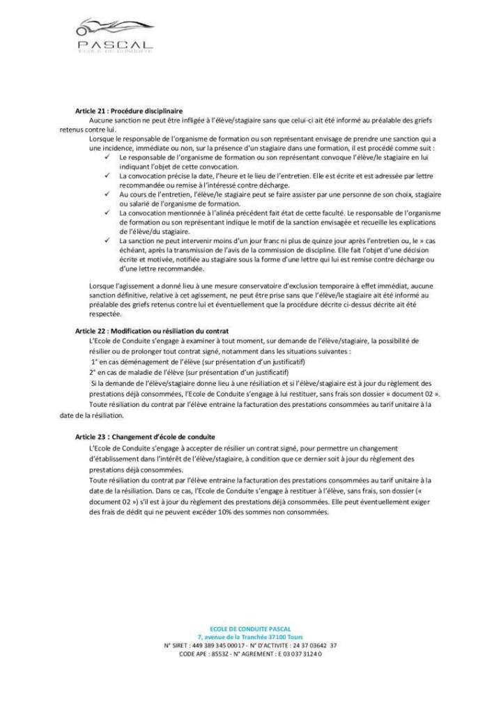 Règlement intérieur auto-école Tours