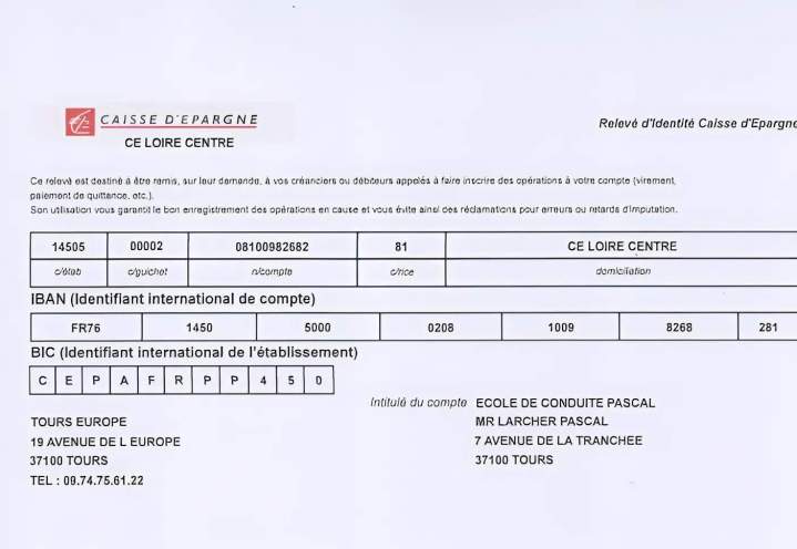 Relevé d'identité Caisse d'épargne