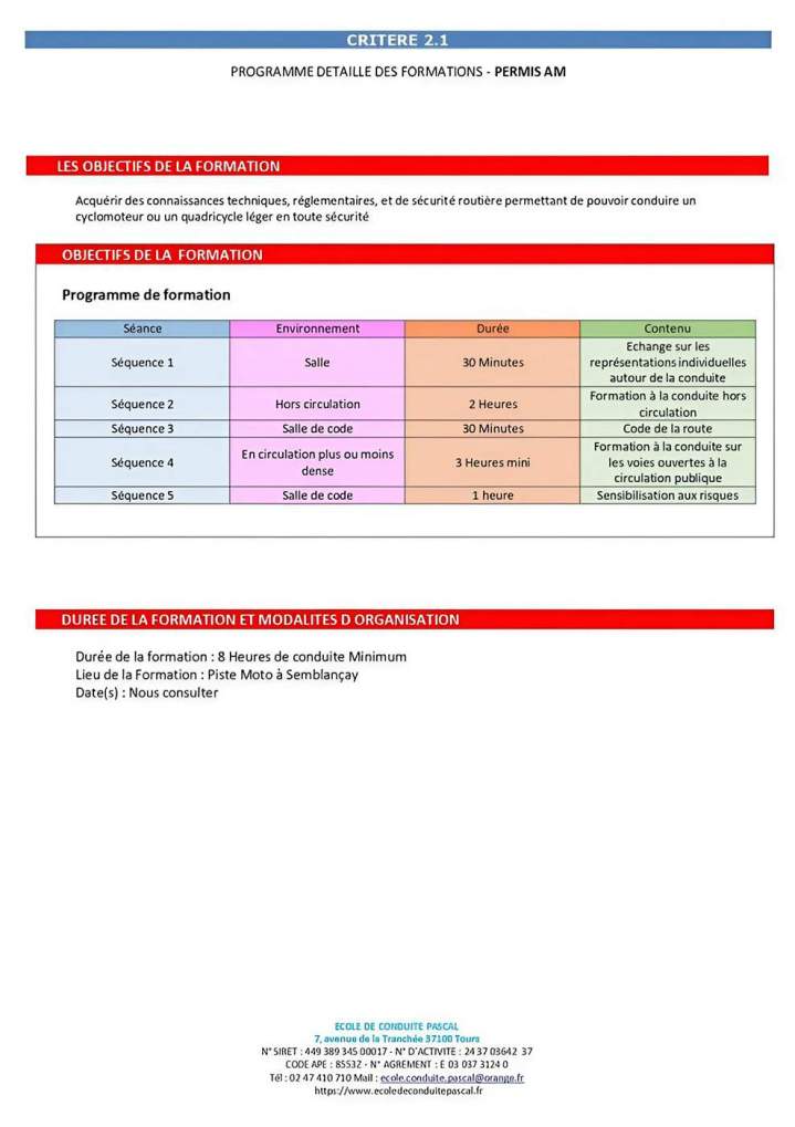 Programme Permis AM Tours