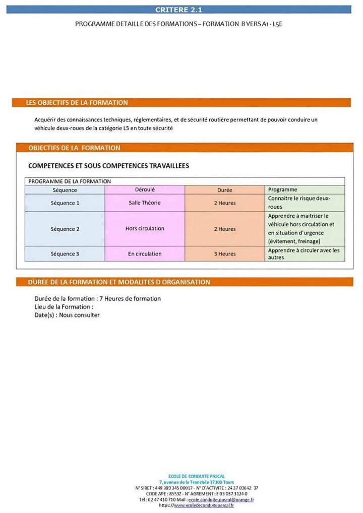 Programme de formation B vers A1-L52 Tours