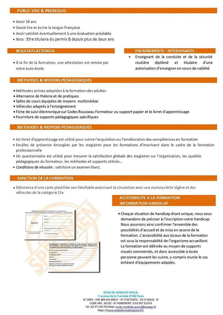Programme détaillées des formations B vers A1-L52 Tours