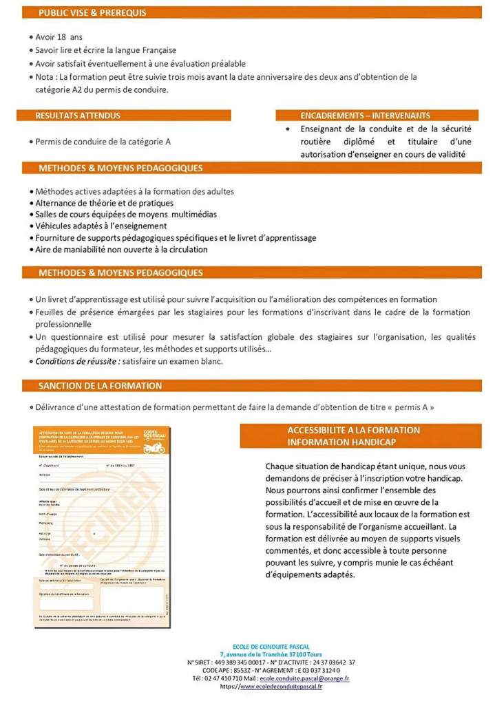 Programme de formation - permis A2 vers A Tours