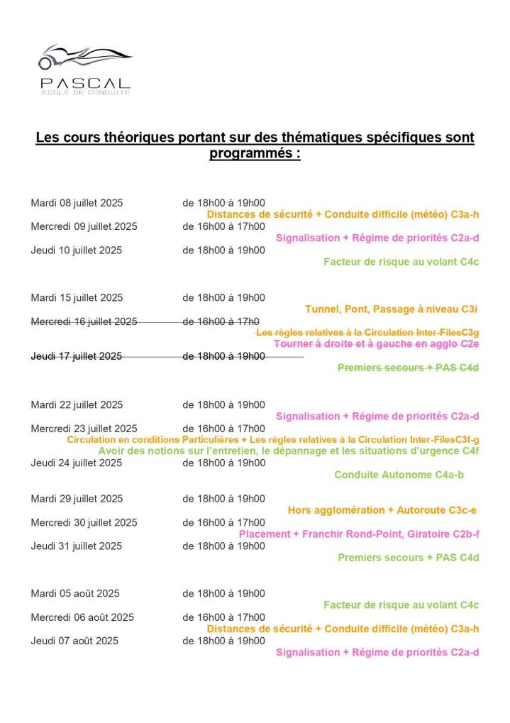 Cours théoriques Tours