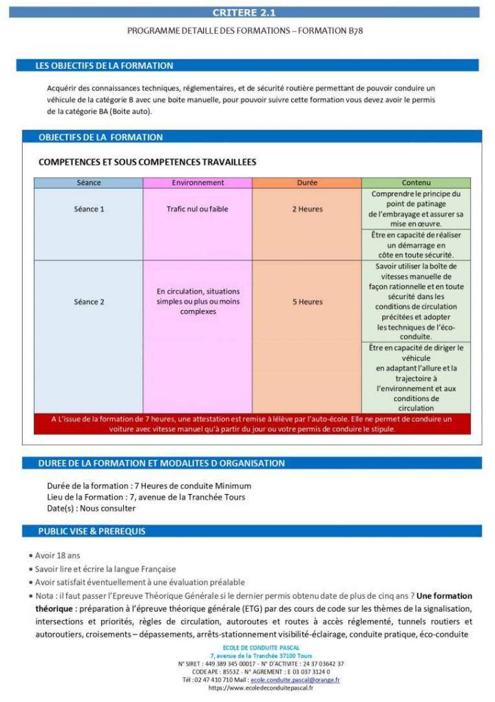 Programme de formation B78 Tours