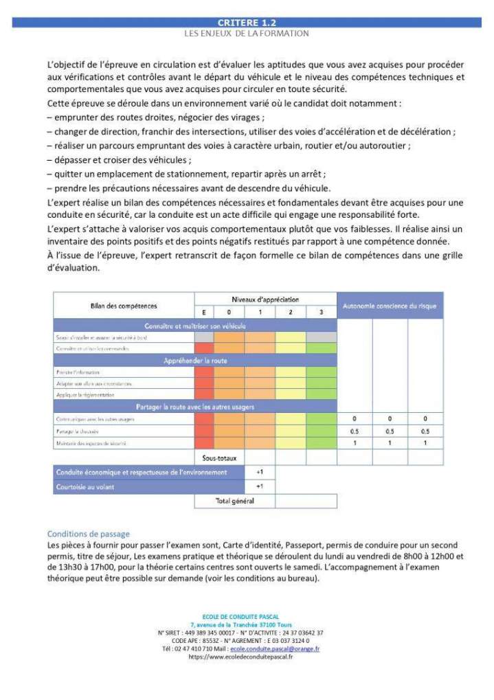 Déroulement de la formation Permis BE Tours